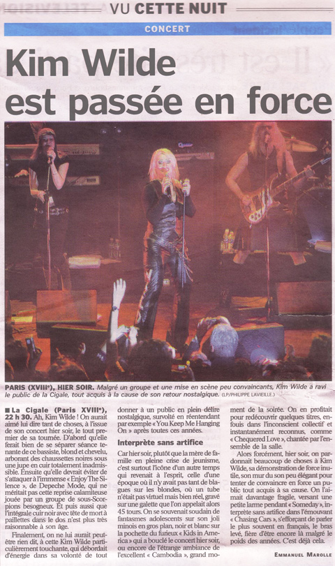 Kim Wilde TV Picture : Le Parisien, 2007-02-21